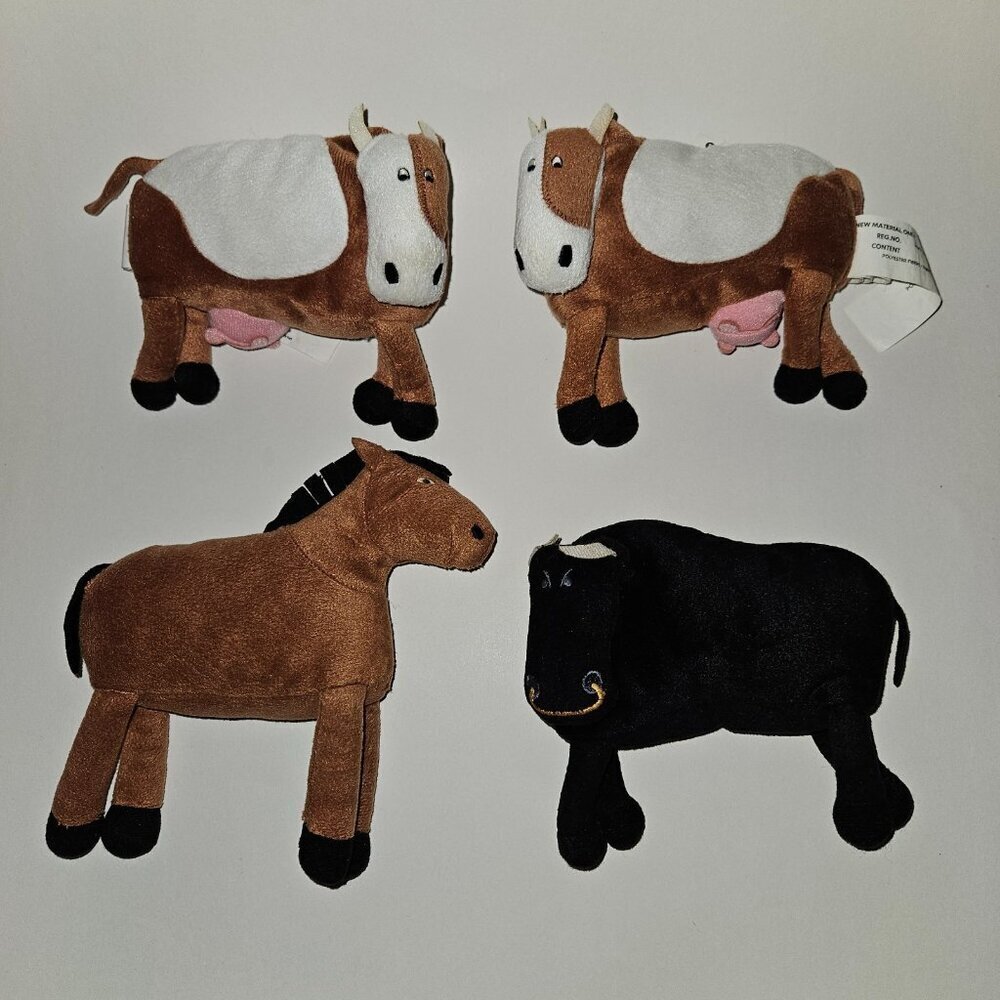 4 IKEA Landet Plush Lot Small 5" Stuffed Animal Toy Brown Cow Bull Horse Farm